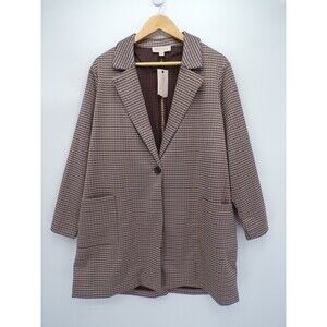 New Philosophy Houndstooth Print Long Blazer Jacket One Button Size 1X plus